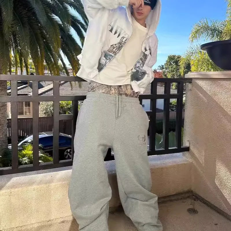 Embroidered Camouflage Double Waist Pants